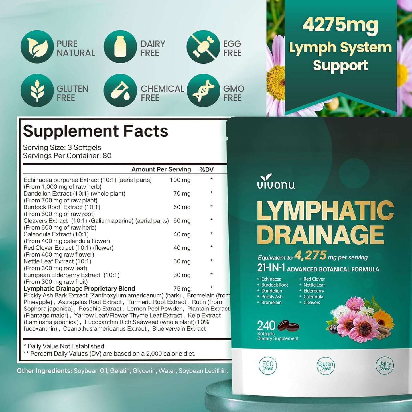 Grandelle™ - VivoNu Lymphatic 240 Capsules - Supports Lymphatic Circulation, Detox & Reduces Swelling, Supports Immune System & Metabolism