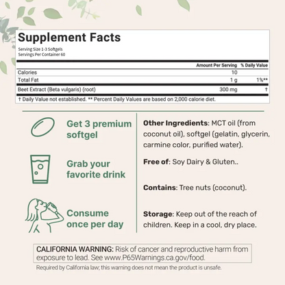 Grandelle Beet Root with MCT Oil, 60 Softgels